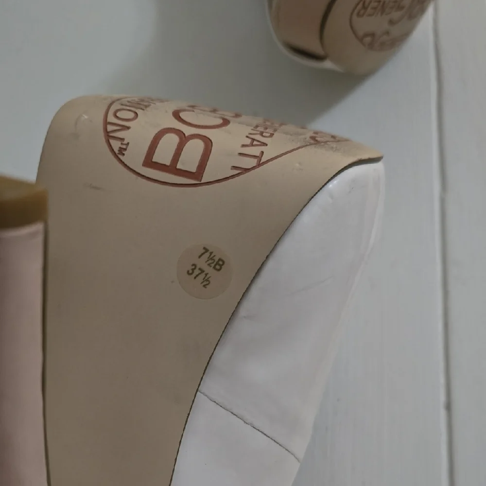 BCBGMaxAzria Cream and Tan Peep Toe Heels - Picture 6 of 6